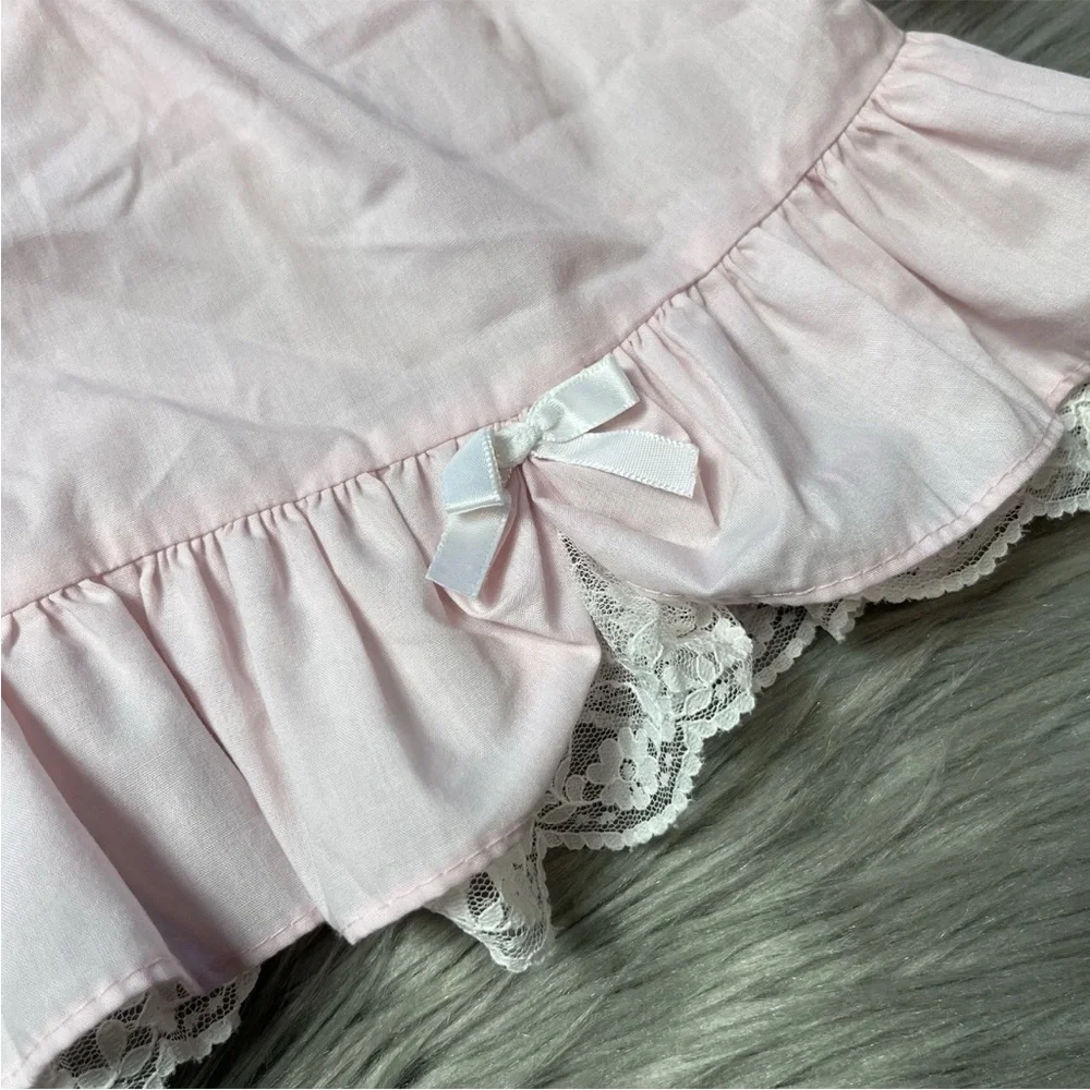 Vintage Polly Flinders Girls Pink White Smocked Ruffle Lace Dress